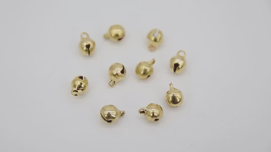 Gold Bell Charms, 25 Pc bell dangles #3121, Round Tiny Brass Christmas Bells