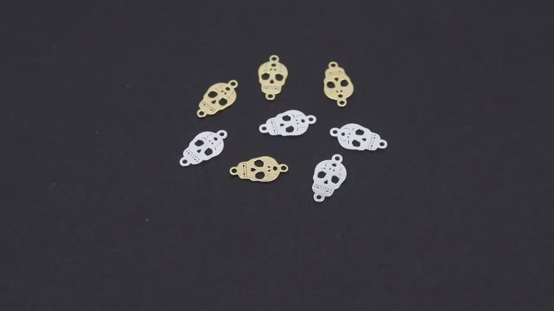 14 K Gold Filled Skull Connector, 925 Sterling Silver Sugar Skull # 3115, Dainty 6 x 11 mm La Muerte Skull Links # 3114