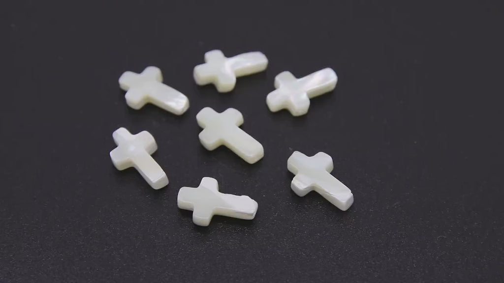 White Pearl Cross Beads, 5 Pc Mother of Pearl Shell Dainty Cross Beads # 425, 8 x 13 mm Cross Bracelet Bead