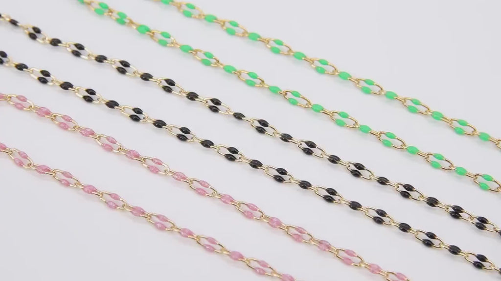 14 K Gold Filled Paperclip Enamel Chain, 5.6 mm Green Rectangle Chains CH# 784, Pink Or Black By The Foot