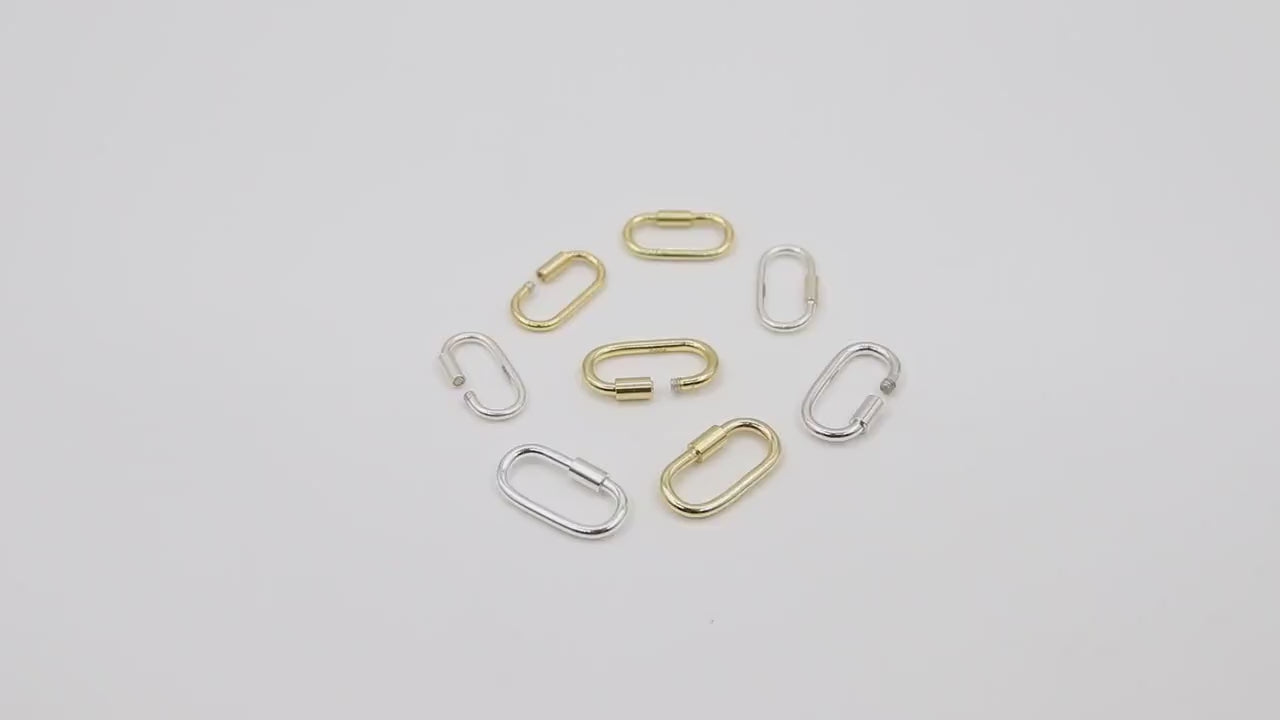Gold or Silver Carabiner, 14 mm Small Gold Over 925 Sterling Silver Oval Long Clasps # 3610, 16 mm Gold or Silver Screw Clasps