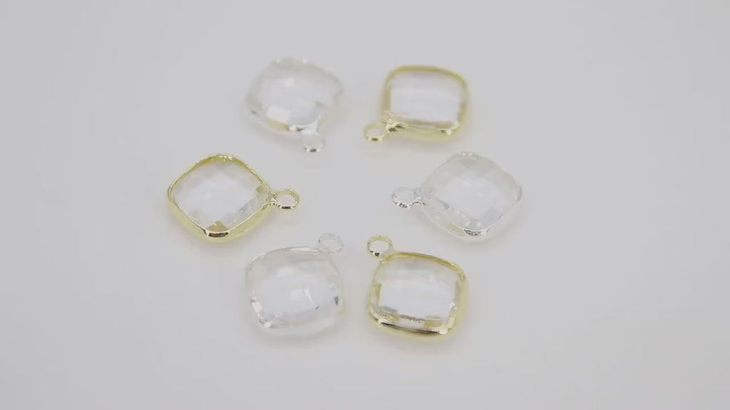 Gold Diamond Shaped Charms, 2 Pcs Silver Diamond Bezel Clear Drop Crystal Charms #651, 14 x 17 mm Huggie Earring Charms