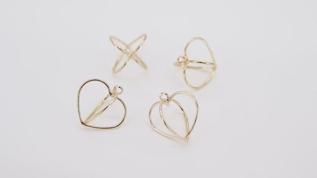 Gold Double Heart Charms, 16 mm Gold Heart Shape Charms #504, Heart Gold Earring Findings