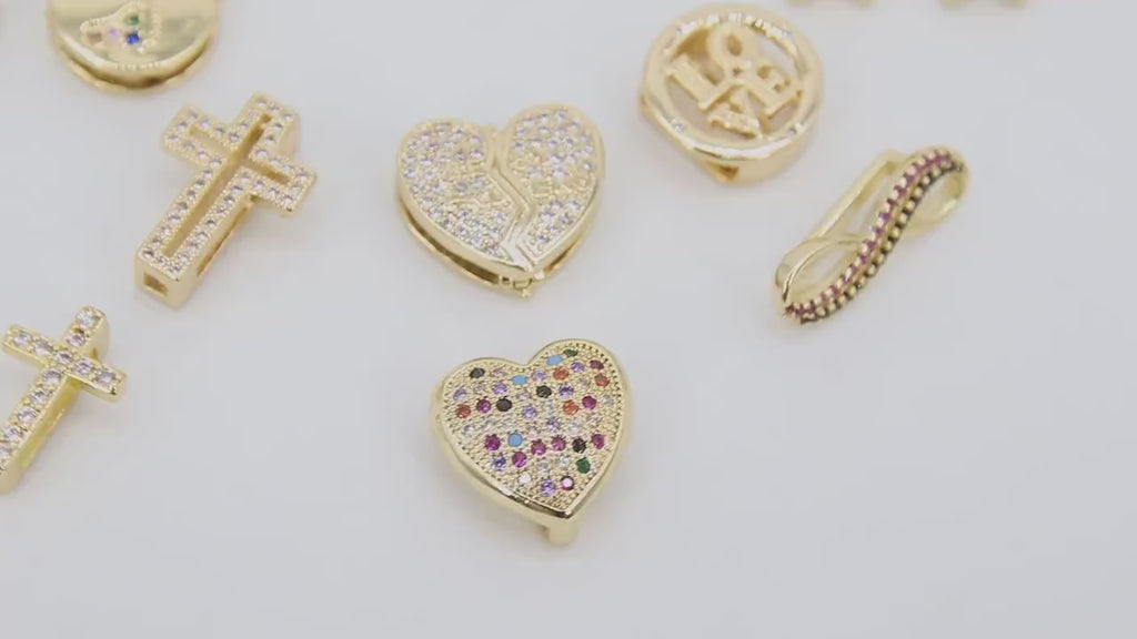 CZ Micro Pave Gold Heart Slider Charms, Butterfly Slider Bracelet, Ladybug Slide