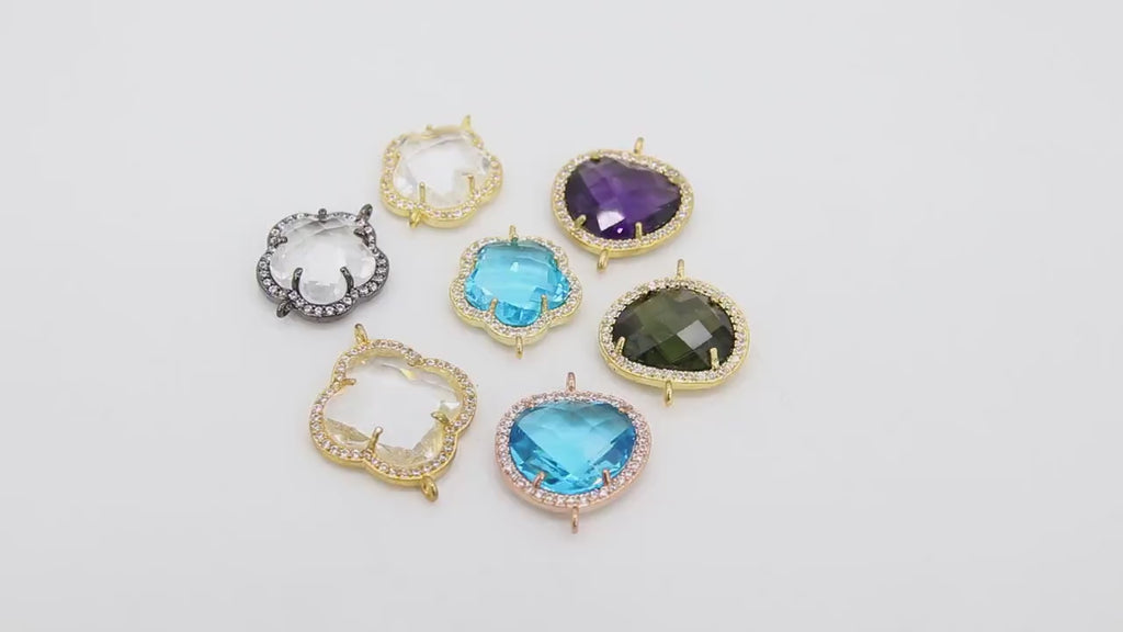 CZ Crystal Connector, Clear Gold Blue Bezel Links # 163, Faceted Bracelet Rose Gold Connector Jewelry DIY Findings