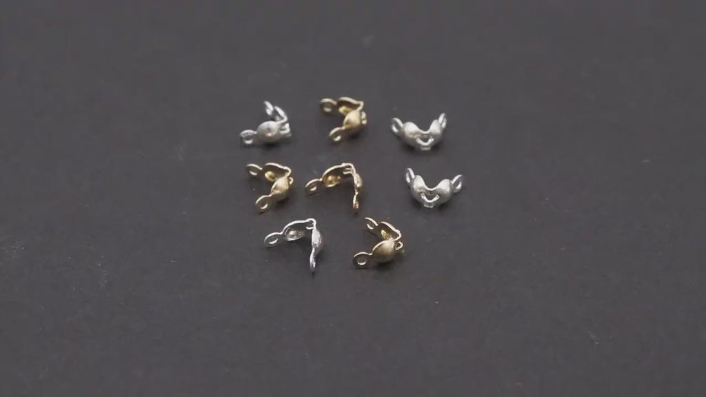 14 K Gold Filled Clam Covers Tips, 3 mm925 Sterling Silver Clamshell Knot Covers, # 375