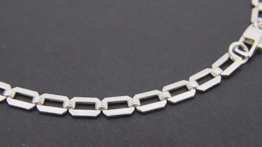 925 Sterling Silver Necklace, Rectangle Chunky Designer Chain Choker #2626, Silver Large Paperclip Link Choker