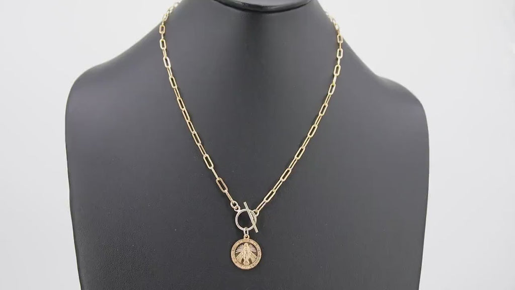 14 K Gold Filled Virgin Mary Necklace, Genuine 925 Sterling Silver Chain Religious Medal Choker, Double Wrap Paperclip Chain