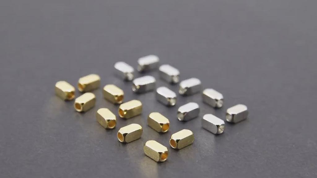 Gold Metal Rectangle Spacer Beads,  6 x 3 mm Silver Plated Box Spacer Beads AG #2365, Long Tube Beads