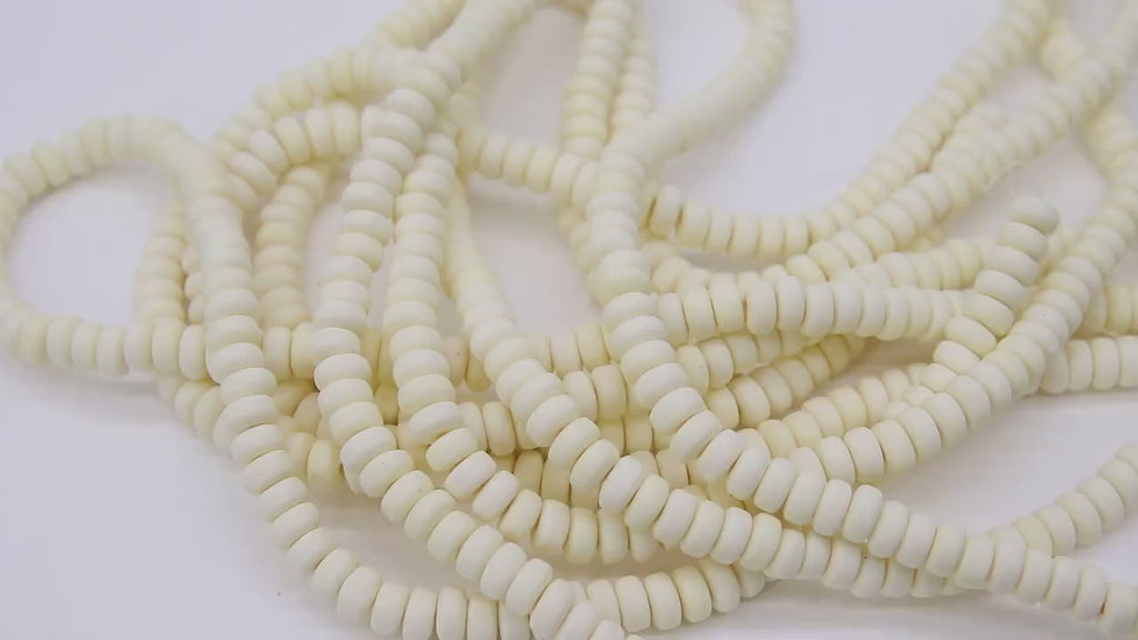 6 mm Ivory Clay Rondelle Beads, Creamy White Heishi Flat Beads in Polymer Clay Disc CB #205, 3 mm Thick Stone Beads