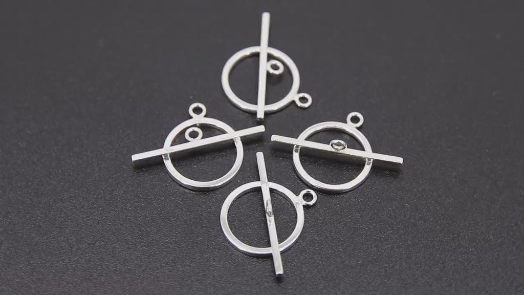 Large 925 Sterling Silver Toggle Clasp Set, 17 x 14 mm Toggle Ring # 2662,  24 mm Flat T Bar Stamped 925 Clasps