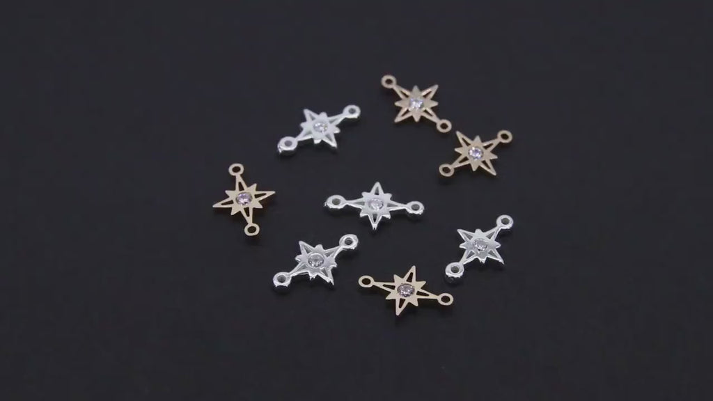 14 K Gold Filled CZ Star Connectors, 6 mm CZ 925 Sterling Silver Links # 3500, Starburst Permanent Jewelry