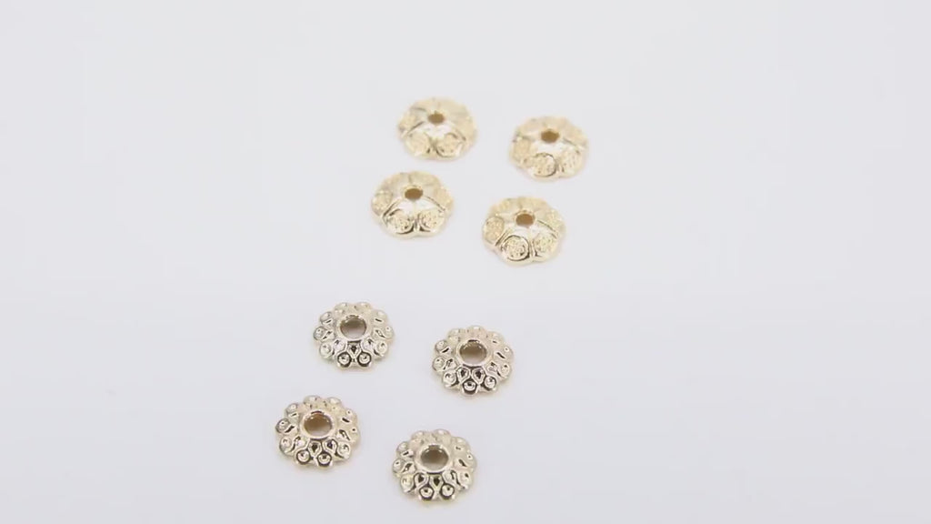 Gold Bead Caps, 6 mm Petal Bead End Caps Styles #3422, Round Textured Discs