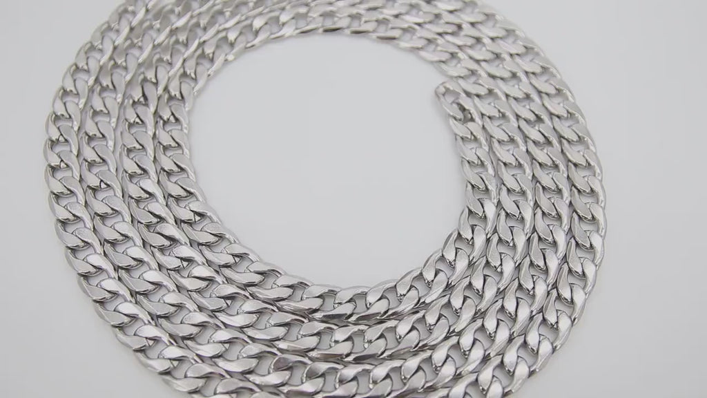 Silver Curb Chain, 304 Stainless Steel Large Heavy Flat 13.0 mm CH# 256, 10 mm Cuban Smooth Chunky Oval Unfinished Chains