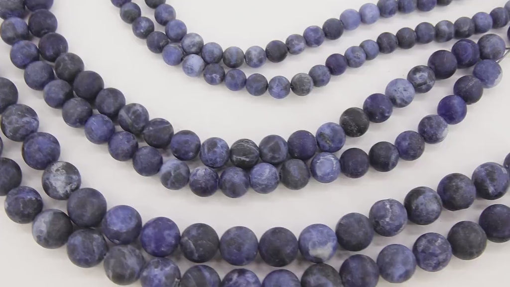 Matte Sodalite Blue Beads, Frosted Navy and Black Round Beads BS# 129, size 6 mm 8mm 10 mm 15 in FULL Strands