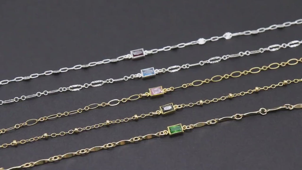 14 K Gold Filled CZ Bracelet, 925 Sterling Silver CZ Birthstone Charm Handmade Bracelets, Beaded Satellite