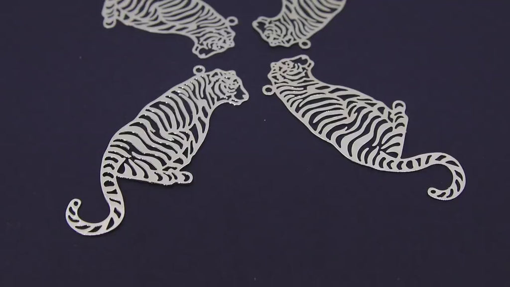 Gold Tiger Charm, Reversible Gold Plated Striped Tiger Body AG #3325, 22 x 54 mm LSU Animal