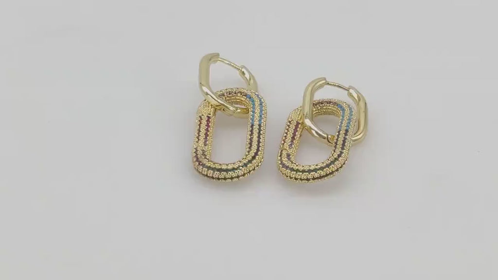 Gold CZ Oval Hoop Ear Rings, 2.50 mm Thick Tube, High Quality Carabiner Hoop Huggie Wire Findings