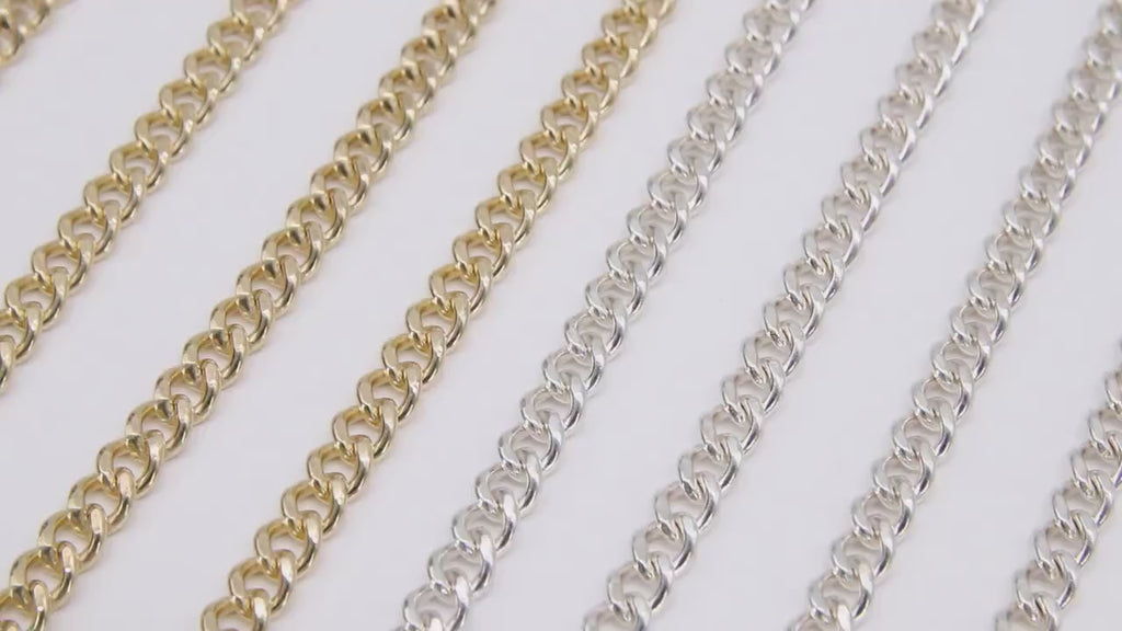 14 K Gold Filled Cuban Curb, 6.5 mm USA 925 Sterling Silver Chain CH# 869, Large Unfinished Diamond Cut 5 mm Curb Chain # 775