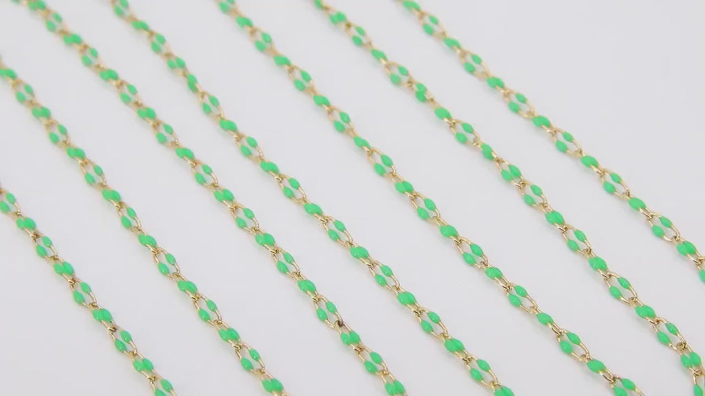 14 K Gold Filled Paperclip Enamel Chain, 5.6 mm Green Rectangle Chains CH# 784, Pink Black Blue By The Foot