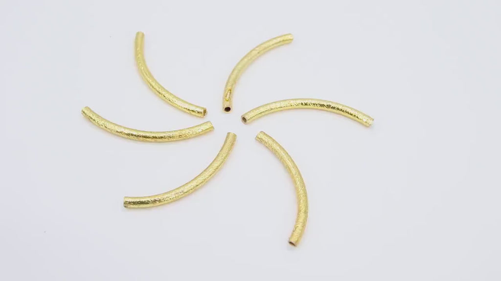 Gold Tube Spacer Beads, 10- 160 pcs Hollow Curved Brushed Gold Metal Bead #3143, 3 x 40 mm Findings