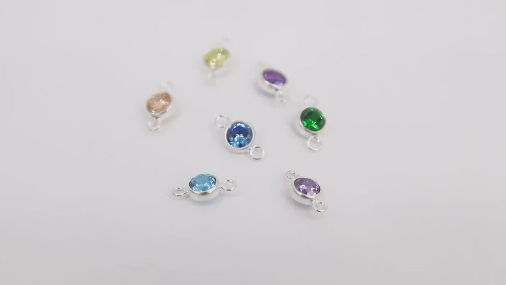925 Sterling Silver 4 mm Birthstone Connector, Top Quality CZ 4 mm Bezel Links # 3569, Clear CZ 2 Loop Permanent Jewelry