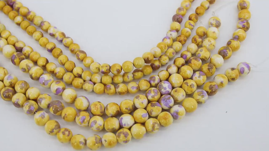 Purple and Gold Beads, Smooth Mixed Yellow Purple Jade Beads BS# 97, LSU Jewelry Beads sizes 6 mm or 8 mm 15.75 inch Strands