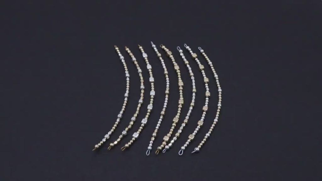 14 K Gold Filled Beaded Connectors, Long Bar 925 Sterling Silver Square Faceted Nuggets #3618, Permanent Jewelry