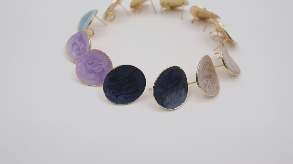 Gold Colorful Earring Studs With Open Loops, 6 Pieces Enamel Marble Post Stud Plated Round Stud #3653, Post Earrings