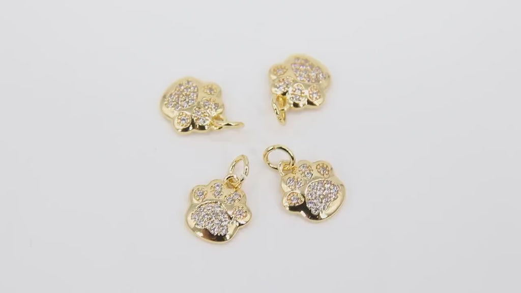 CZ Animal Dog Paw Charm, Genuine 18 k Gold Plated Tiger Paw Charms #741, Bracelet Animal Dangle Charm