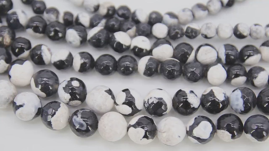 Natural Black and White Agate Beads, Faceted Cow Pattern Blended Beads BS #12, sizes in 6 mm