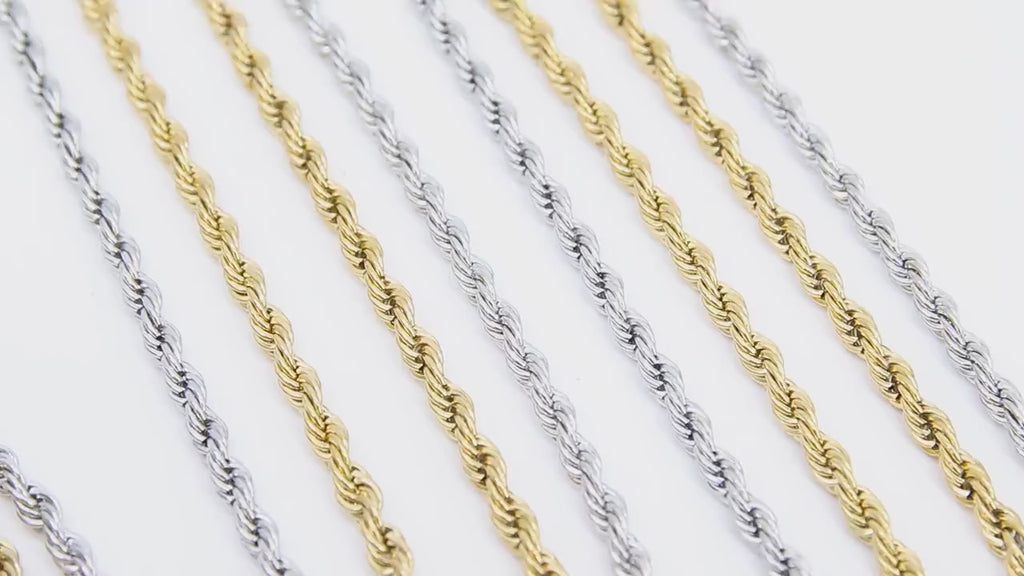 Stainless Steel Silver Chain, 304 Gold Rope Mesh Twist Chains CH# 155, 2.3 mm 3 mm 4 mm Unfinished Necklace Chains