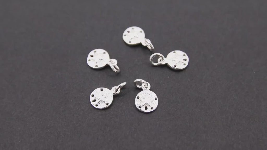 Silver Sand Dollar Charms, Tiny Beach Jewelry #671, 6 x 8 mm Sterling Silver Starfish