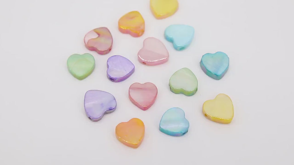 Pearl Heart Jewelry Beads, Blue Pink or Gold Shell Heart Charms #575, Side to Side 2 mm Holes