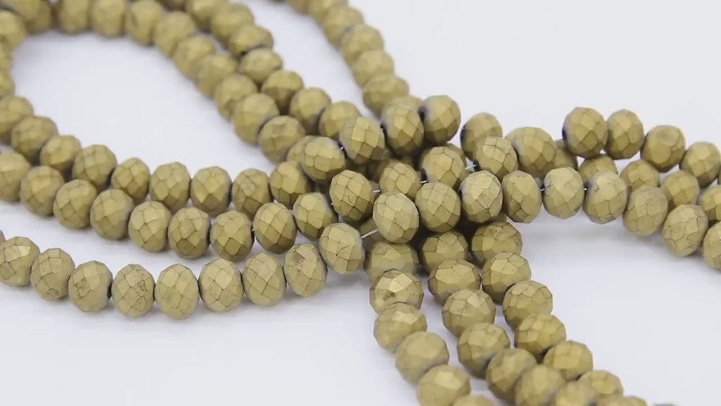 2 Strands Gold Crystal Beads, 8 mm Faceted Matte Gold Crystal Rondelle Beads BS# 260, Electroplated Rondelle Beads 6 x 8 mm 17 Inch Strands