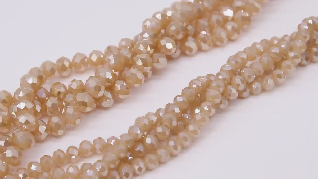 Beige Crystal Beads, 2 Strands Faceted Cream AB Crystal Rondelle Jewelry Beads BS #105, sizes 6 x 4 or 8 x 5 mm 18 inch Strands