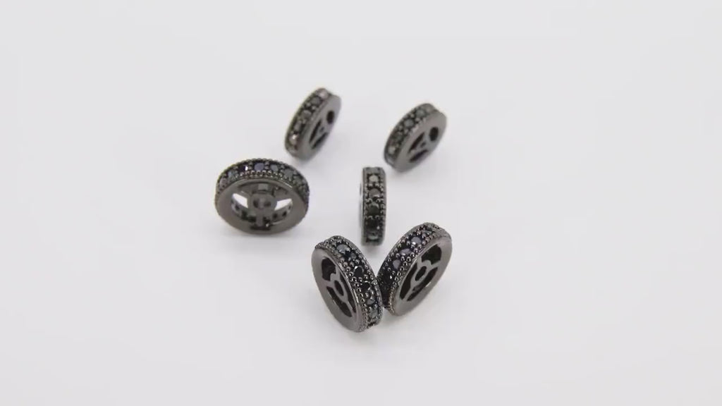 Black Spacer Beads, Black CZ Rondelle Spacer Donut #3350, 6/8/10 mm Round Disc Wheels