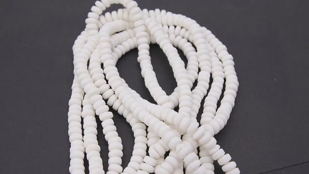 6 mm White Clay Rondelle Beads, Thick Heishi Flat Beads in Polymer Clay Disc CB #207, 3 mm thick Stone Beads