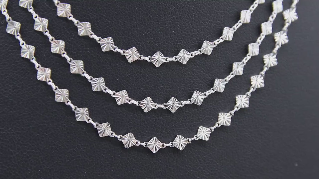 925 Sterling Silver Diamond Shape Chains,  4.1 mm Starburst Sequin CH# 876, Unfinished 6.1 mm Chains