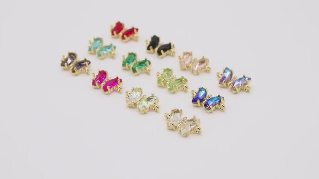 CZ Mini Butterfly Connectors, 8 x 15 mm Cubic Zirconia Small Butterflies # 3252, High Quality Tiny Gold Crystal Links