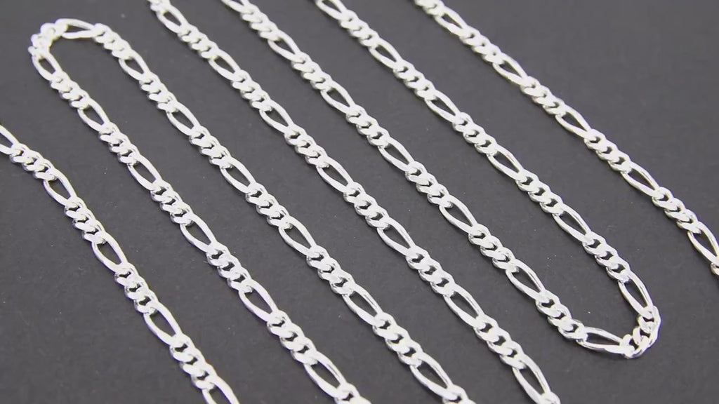 925 Sterling Silver Figaro Chains, 8.6 x 3.5 mm Large Diamond Cut Chain CH #846, By Foot