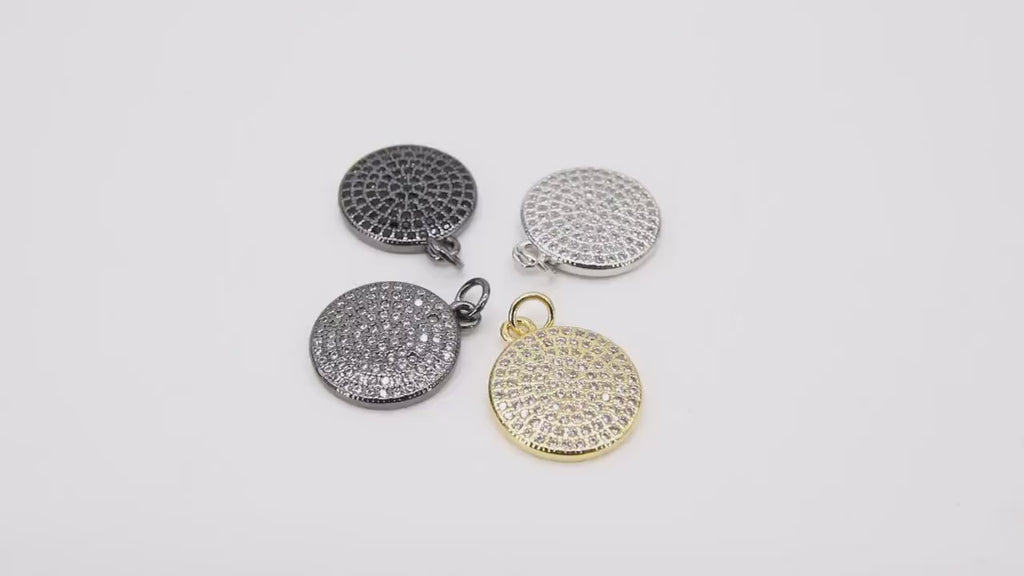 CZ Micro Pave Round Charms, Cubic Zirconia Silver Disc #180, Gold Coin Circles