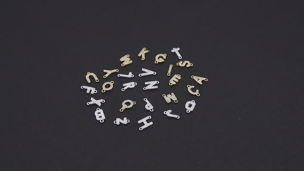 14 K Gold Filled CZ Letter Connectors, 7 mm 925 Sterling Silver Initial Links # 3375, Letter