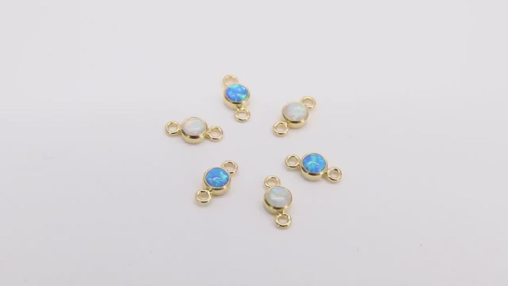 14 K Gold Filled Solitaire Connectors, 3 mm White Opal Links # 3429, CZ Style Genuine 14 20 Gold Blue Opal