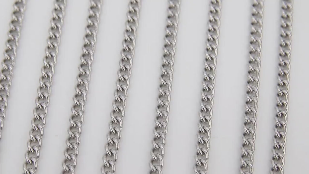 Stainless Steel Chain, 304 Silver Flat Dainty Curb Chains CH# 107, 6 mm Unfinished Cable Necklace Chains