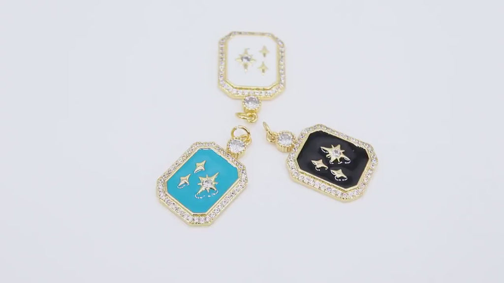 Enamel CZ North Star Charms, Gold White Rectangle Starburst #229, Black or Blue Turquoise Bethlehem Star charm