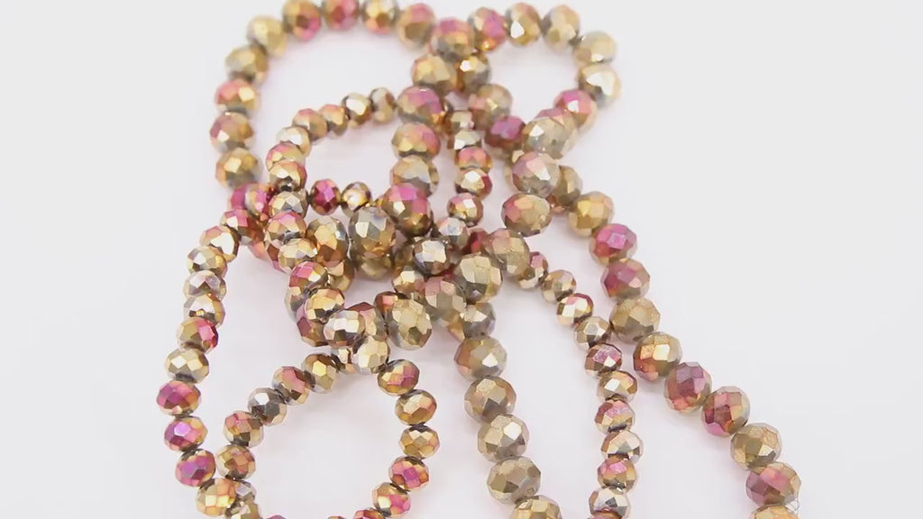 Gold Crystal Beads, Faceted Rosie Red Crystal Rondelle Multi Color Jewelry Beads BS #243, sizes 6 mm or 8 mm