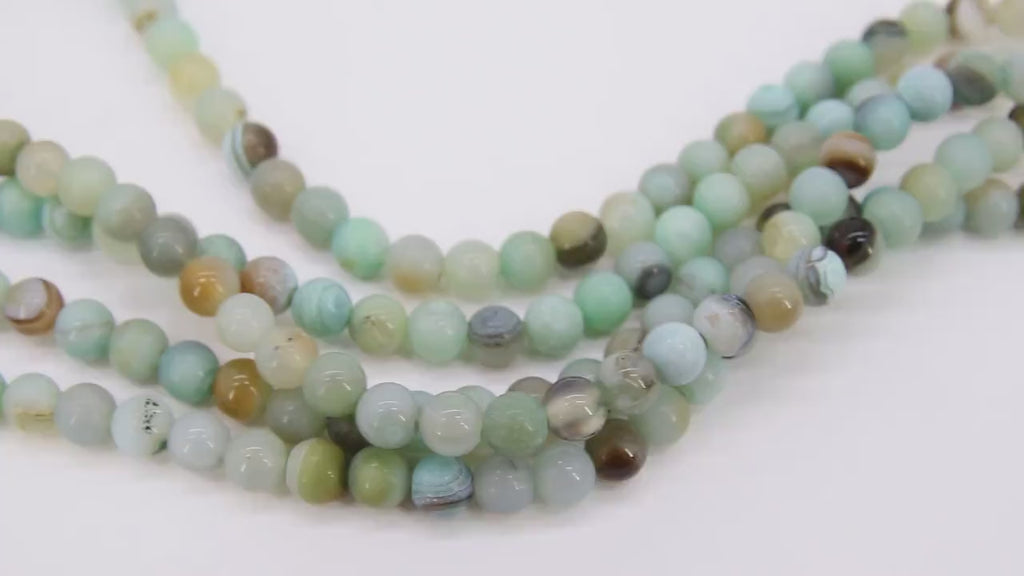 Aqua Blue Agate Beads, Smooth Round Beige Amazonite Color Blended Beads BS #116, sizes in 6 mm 8 mm 15 inch Strands