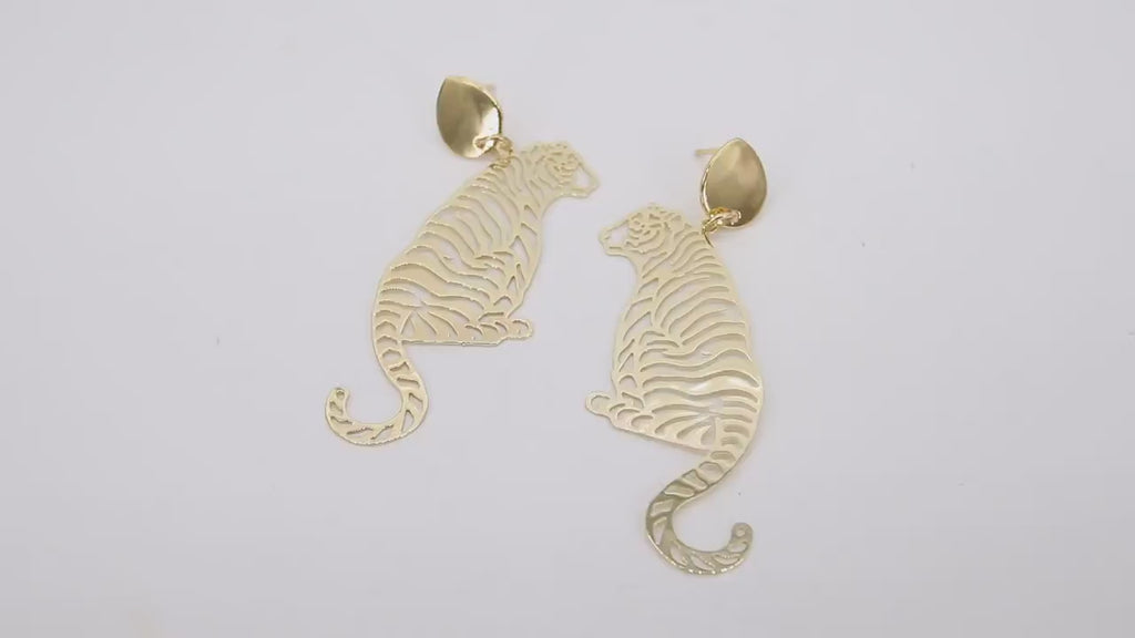 Gold Tiger Body Earrings, Gold Teardrop Studs AG #2406, Dangle LSU Gameday Jewelry