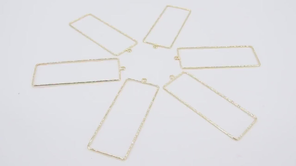Gold Rectangle Hoop Ear Rings, 20 x 53 mm Rectangle Shaped Gold Charms AG #3332, High Quality Long Rectangles
